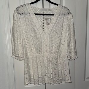 New York & Company White Eyelet Blouse